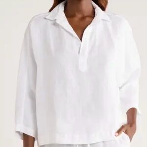 J. Crew White Linen Popover